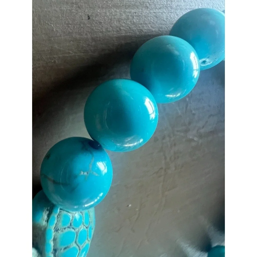 Turquoise Tone Stone Turtle Stretch Bracelet Boho Coastal Beach Jewelry Ocean‎